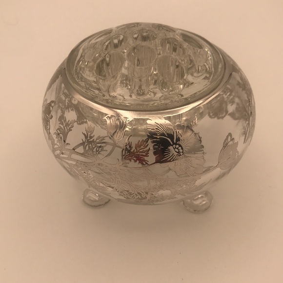 VTG 50s Viking Glass Flowerite Frog w/Flanders Poppies Sterling Silver Overlay - Picture 3 of 10